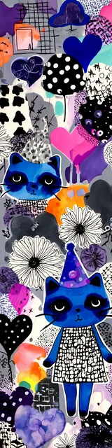 Free kawaii cats bookmark featuring blue cats with daisy hearts